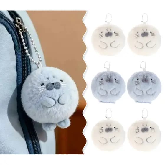 Kawaii Gordinho Selo Pingente De Pelúcia Fuzzy Pequeno Animal Chaveiro Feito De Macio Material De Pilha Curta Mochila Or