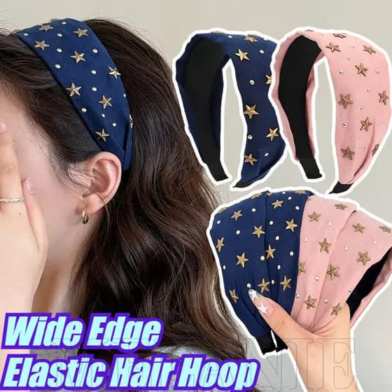Tiara De Rebite Estrela De Metal – Acessórios De Cabelo Para Vestir Argola Elástica Com Borda Larga De Pano Meninas Pica