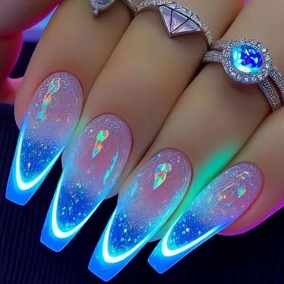 Unhas longas Wearable em forma de balé peças de manicure azul manchado peças de unhas falsas peças de manicure de infecç
