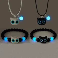 Corda De Couro Luminosa Gato Preto Branco Colar Para Homem E Mulher Casal Acessórios Personalizados Presente Comemorativ