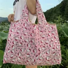 Bolsa de compras Sanrio Kuromi de grande capacidade Hello Kitty Cinnamoroll portátil dobrável