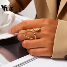 Anel Irregular Dourado de Aço Inoxidável Vnox, Anel Aberto Minimalista com Design Abstrato de Onda para Mulheres e Menin