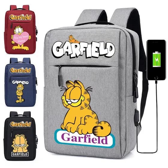 Mochila Garfield, adequada para mulheres, laptop, homens, estudantes coreanos, bolsa de viagem escolar (com interface US