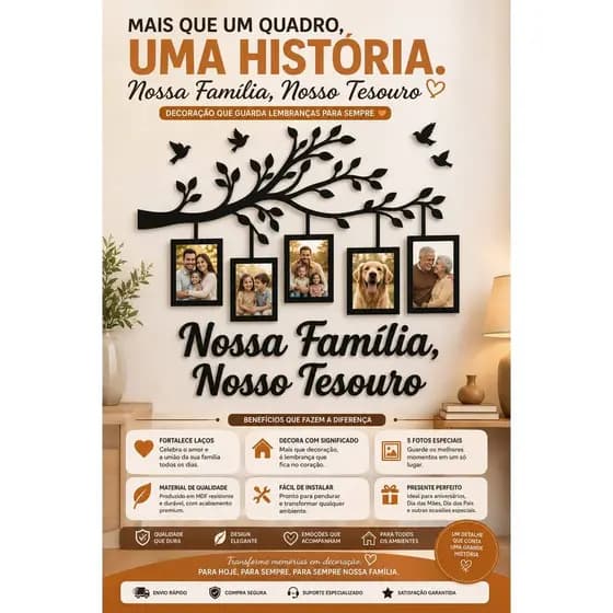 Mural De fotos Tesouro Familia DEcorativo Sala Quarto Parede MDF