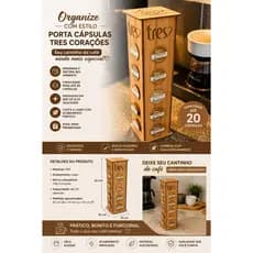 Suporte Organizador Torre Para 20 Cápsulas Três Corações em MDF Cantinho Do Café Escritório Pousada