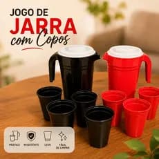 Conjunto Jarra 2 Litros 4 Copos Coloridos Garrafa Cores Plastico Cozinha