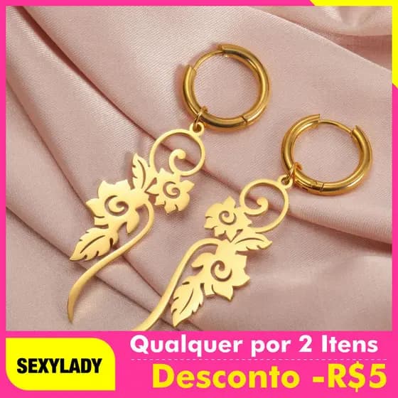 Brincos Pendentes Femininos, Brincos com Pingente de Flor em Aço Inoxidável, Presentes de Joalheria, Brincos de Aço Inox
