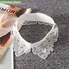 Gola Falsa SOMEDAYZL0M para Uso em Festas, Gola de Camisa de Algodão com Pérolas e Flores de Strass Pretas/Brancas MRPE