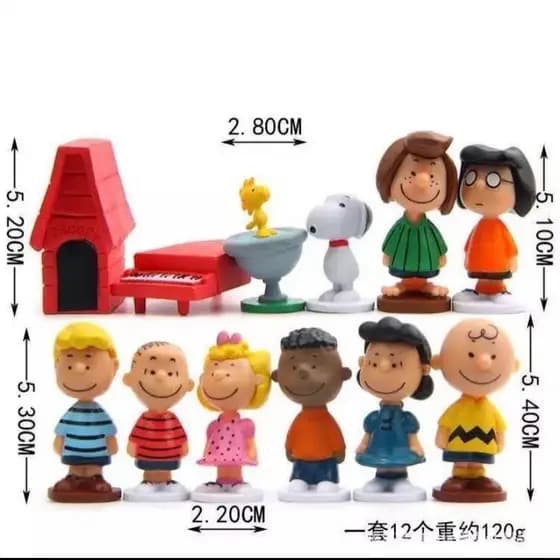 Conjunto de 12 peças de decorações natalinas do Peanuts Snoopy, decorações de personagens de desenhos animados fofos, fe