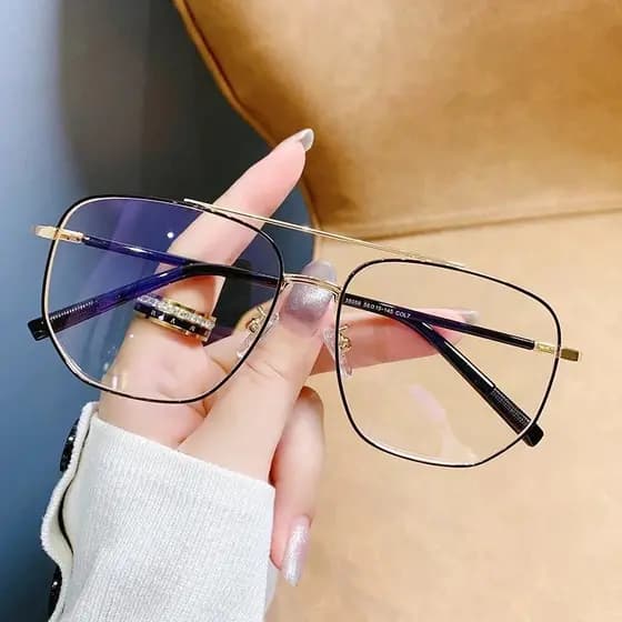 Armação de Óculos Feminina Vintage Transparente com Ponte Dupla Quadrada Anti-Luz Azul