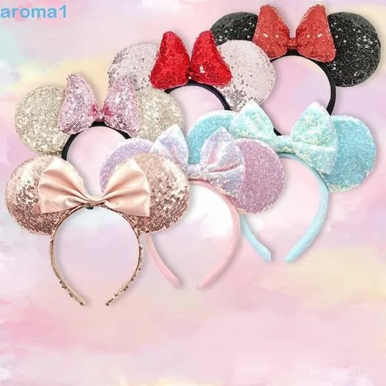 AROMA1 Mickey Sequin Headband , Orelhas De Rato Bowknot Minnie Headpiece , Fita De Cabelo Cartoon Bow Amusement Park RIJ