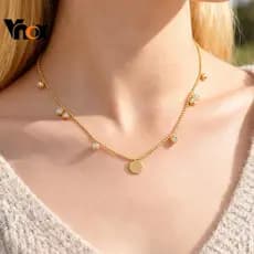 Colar de zircônia dourada Vnox, design de corrente com disco redondo, elegante joia com pingente em camadas para mulhere