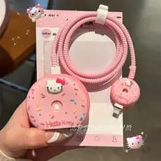 Capa protetora para iPhone com estampa de gatinho rosa, acessórios de cabo de dados de carregamento rápido BG8L