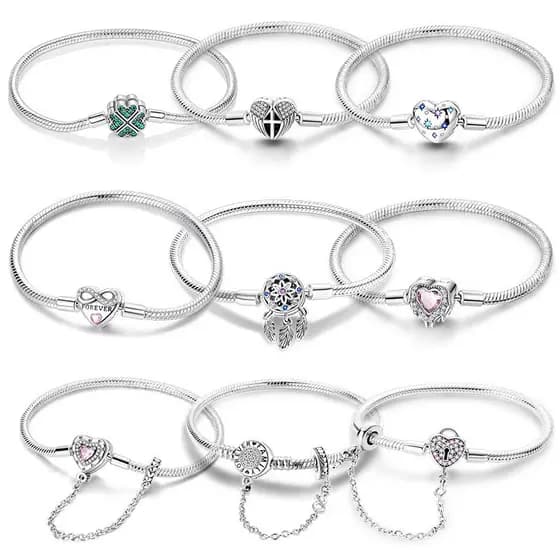 Pulseira de Charme Eterno em Prata S925 com Coração e Borboleta Clássica, Pingente de Joias DIY X0VF