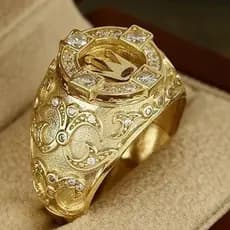 Anel de Moda Masculina em Ouro 18K com Diamante em Forma de Coroa, Estilo Hip Hop, Joia SJ1014007 E92T