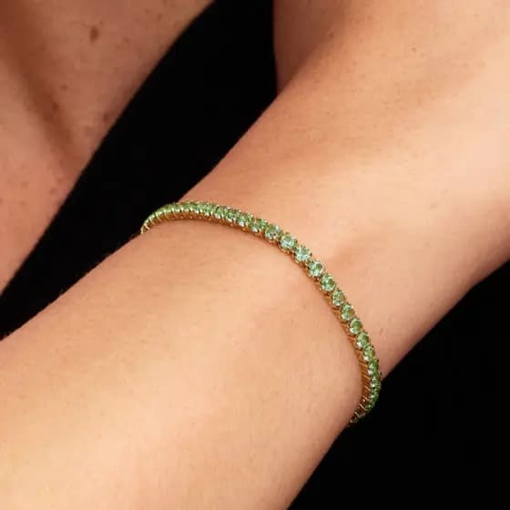 Pulseira de Tênis Clássica Brilhante em Ouro Amarelo e Verde LNUD