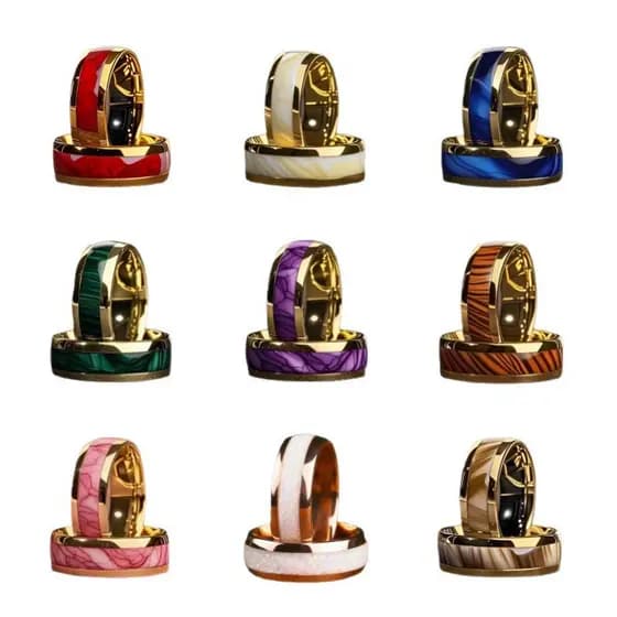 Anel de Ouro em Aço Inoxidável com Incrustação de Concha de Abalone de 8mm para Homens, Joia para Casamento, Noivado e F