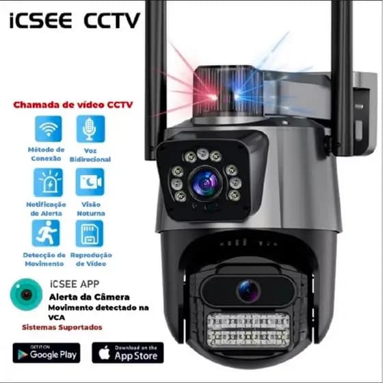 Câmera de Segurança PROTEC 4K 8MP 2 Lentes Com Audio e Microfone Câmera 355 Graus Wifi