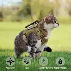 Trela Tática Estilo Colete Para Gatos , Coleira Ajustável Anti-Fuga Caminhada Ao Ar Livre Segura E Agradável