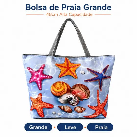 Bolsa de Praia Grande Feminina Estampa Oceano Impermeável Verão Piscina Viagem