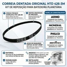 Correia Dentada Original HTD 426-3M Compatível Batedeira Planetária Arno, Mondial, Philco e Britânia