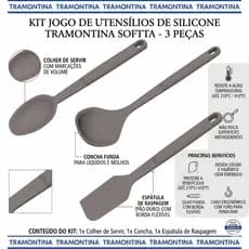 Kit Jogo Utensílios De Silicone Tramontina Softta Concha Colher Espátula 3 Pçs