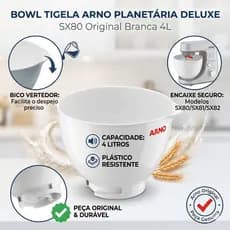Bowl Tigela Arno Planetária Deluxe SX80 Original Branca 4L