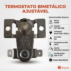 Termostato Bimetálico Ajustável KST-168 T250 16A 250V - Universal