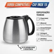 Jarra para Cafeteira CAF Inox 15 Resistente - Compatível Com Philco