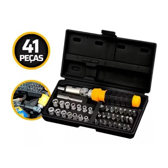 Kit Chave Catraca Reversível Articulada com Pontas e Soquetes | Jogo Ferramentas Completo Profissional Cabo Emborrachado