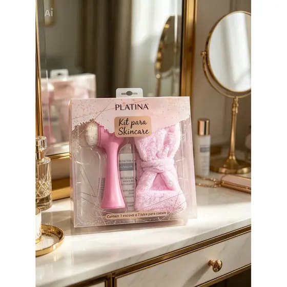 Kit Spa facial Skincare Facial Completo com Escova de Limpeza + Faixa Spa Rosa | Limpeza Profunda e Rotina de Beleza