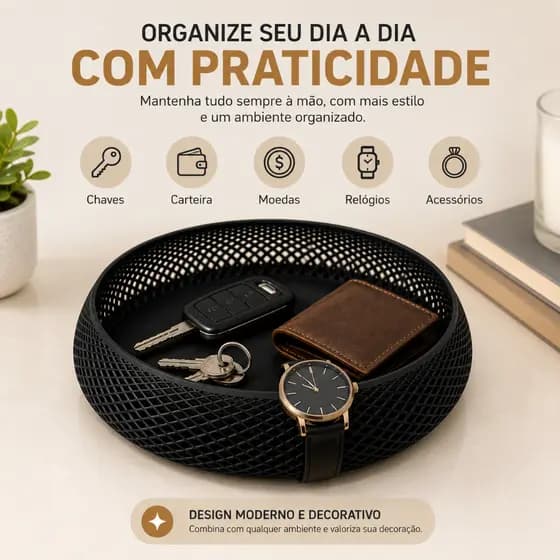 Porta Objetos Bandeja Organizador Redondo Porta Chaves Carteira Decorativo Moderno e Aramado