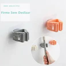 Kit Suporte Organizador de Vassoura Rodo Parede Cozinha Adesivo Gancho