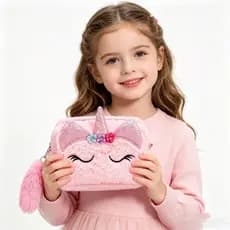 Necessaire de Unicórnio de Pelúcia Grande Capacidade para Cosméticos e Escola 18×8×10 cm