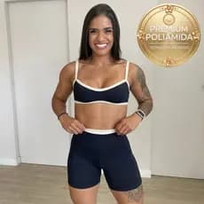 Conjunto Fitness Academia Feminino Treino Top e Short Poliamida Premium Ajustável Conforto