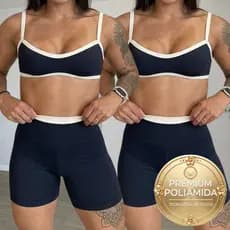 Kit 2 Conjuntos Fitness Feminino Academia Top Ajustável e Short Premium Poliamida Treino Conforto