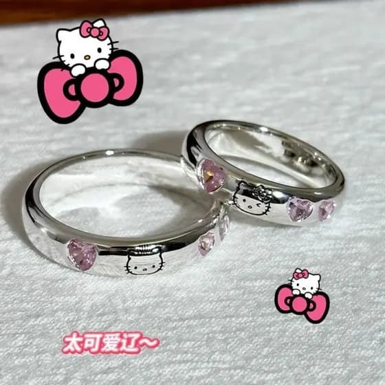 Venda Direta de Fábrica~ Anéis de Casal Hello Kitty Doces, Pequenos, Personalizados, Exquisitos e Versáteis em Prata S92
