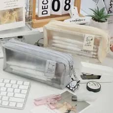 Ins Snoopy lápis caso PVC dos desenhos animados transparente dupla camada grande capacidade saco de papelaria multifunci