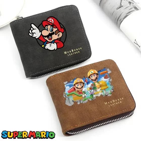 Carteira Super Mario De Armazenamento Multifuncional De Alta Qualidade Com Zíper E Cartões Bancários Integrados , Moedas