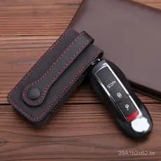 Capa para chave de carro adequada para Porsche Cayenne Panamera 911, porta-chaves de couro genuíno.