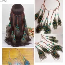 Tiara boêmia com penas de pavão para férias à beira-mar e atrações turísticas, tiara de estilo étnico, acessório de cabe