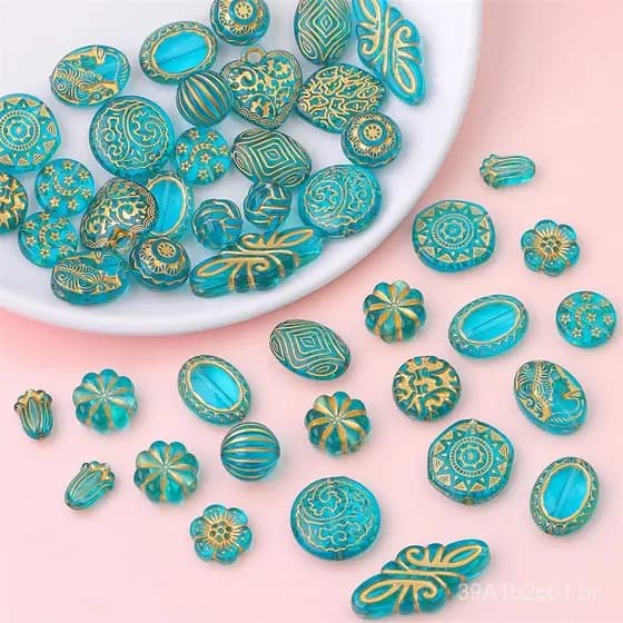 Contas vintage barrocas pintadas de dourado em formato de estrela e lua, materiais artesanais para brincos, pulseiras e