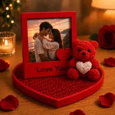 Presente Dia dos Namorados Namorada Namorado Kit Romântico Personalizado Porta Foto Love You Ursinho de Rosas Decoração
