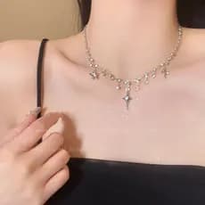 Colar de estrela com quatro pontas, estrela, diamante, colar de clavícula para mulheres