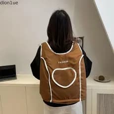 DION1UE Mochila Com Colete De Amor , Bolsa Escolar Para Estudantes Bordado De Letras De Nylon De Ombro Armazenamento De