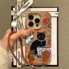 Peônia Gato Preto Adequado para Cordão de Capa de Telefone iPhone17