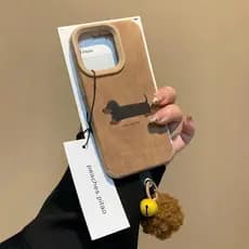 Ins estilo coreano couro marrom Dachshund adequado para capa de telefone iPhone17