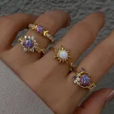 Moda ins Gem anel sol lua diamante luz luxo High-End conjunto de anel geométrico feminino