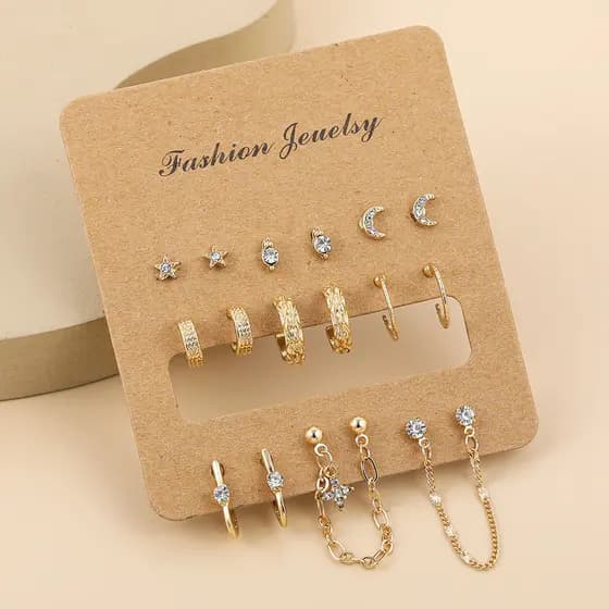 Conjunto de brincos BLOSSOM de 9 peças em ouro 18K diamante estrela lua brincos brincos