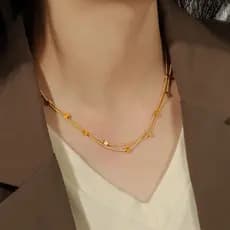 Aço titânio ouro pequeno quadrado dupla camada colar feminino luz luxo não-desbotamento Design nicho clavícula corrente